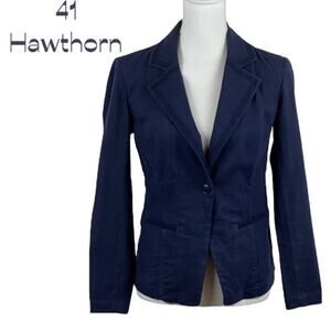 41 Hawthorn Navy Linen Blend Embroidered CottageCore Jacket Blazer Size XS